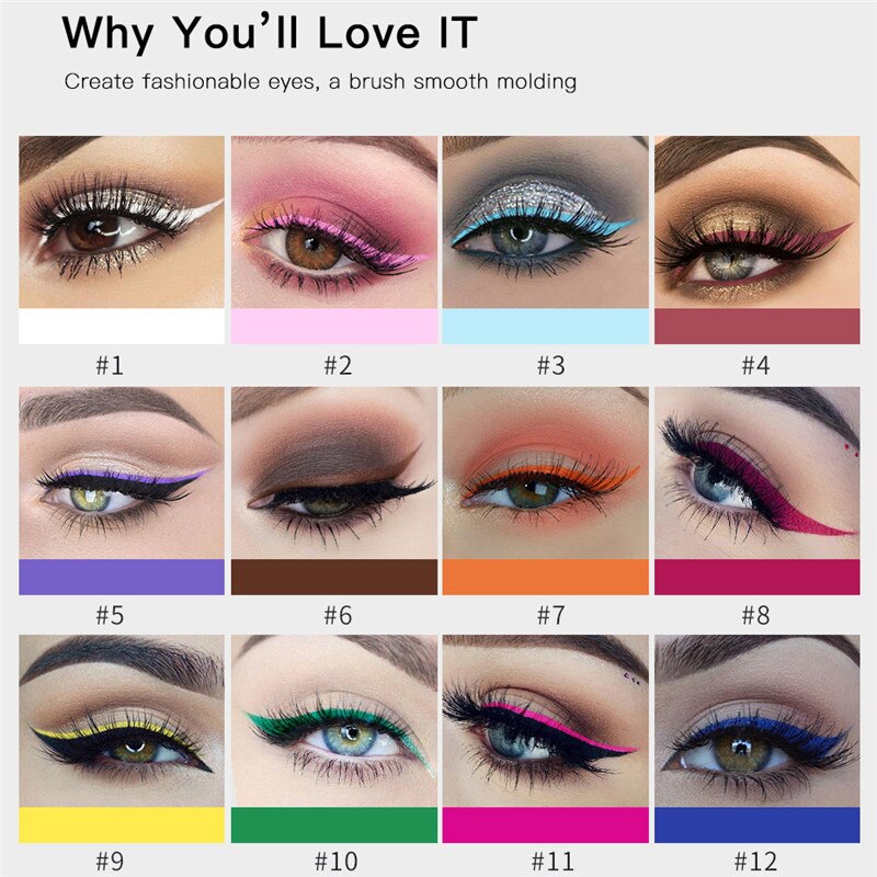 12 Colors Matte Eyeliner Liquid Waterproof Easy To Wear Make Up Matte Eye Liner Blue Red Green Brown Eyeliner Color Liner