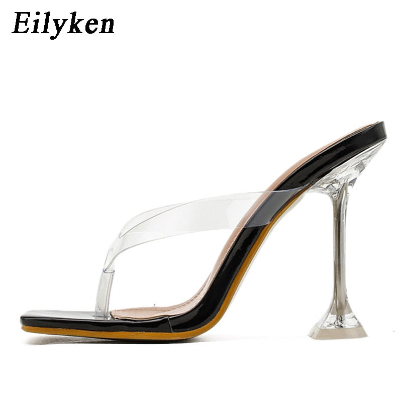 Summer Party New Designer Transparent Female Slippers Women Perspex High Heels  Ladies Clear Flip Flops Shoes