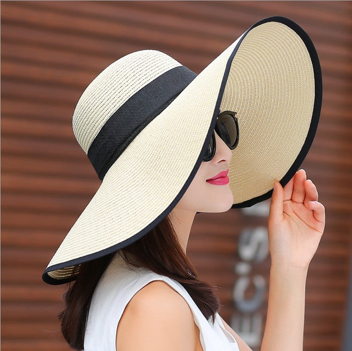 Manufacturers sell big brim hat shade straw hat female summer foldable sunscreen sun hat travel seaside vacation beach hat