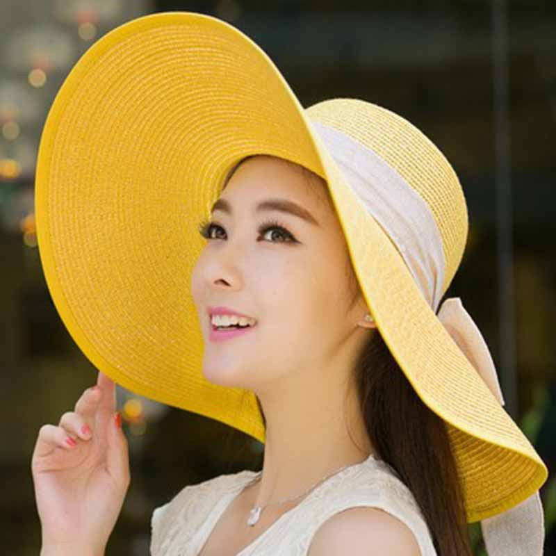 Manufacturers sell big brim hat shade straw hat female summer foldable sunscreen sun hat travel seaside vacation beach hat