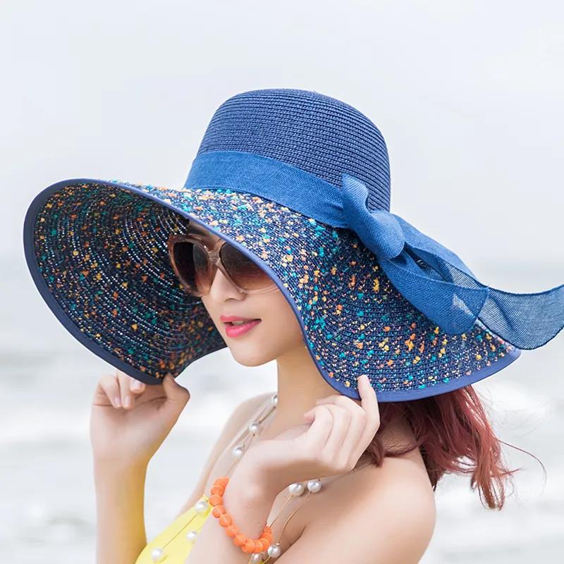 Manufacturers sell big brim hat shade straw hat female summer foldable sunscreen sun hat travel seaside vacation beach hat