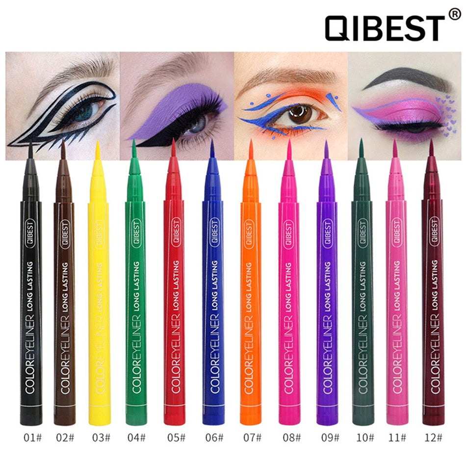 12 Colors Matte Eyeliner Liquid Waterproof Easy To Wear Make Up Matte Eye Liner Blue Red Green Brown Eyeliner Color Liner