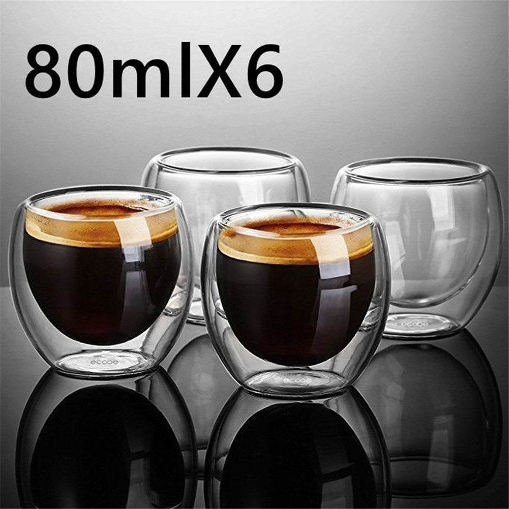 New 6Pcs 80ml 2.7oz Glass Double Walled Cup Heat Insulated Tumbler Espresso Tea Cup Coffee Mug Tazas De Ceramica Creativas - CARYMEN