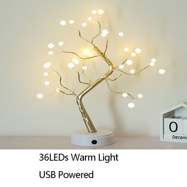 Night Light Home Decoration Bonsai Style Party Cherry Tree Shape LED Light DIY Firework Christmas Gift Plants Switch Copper - CARYMEN