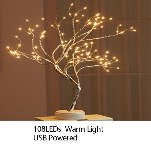 Night Light Home Decoration Bonsai Style Party Cherry Tree Shape LED Light DIY Firework Christmas Gift Plants Switch Copper - CARYMEN