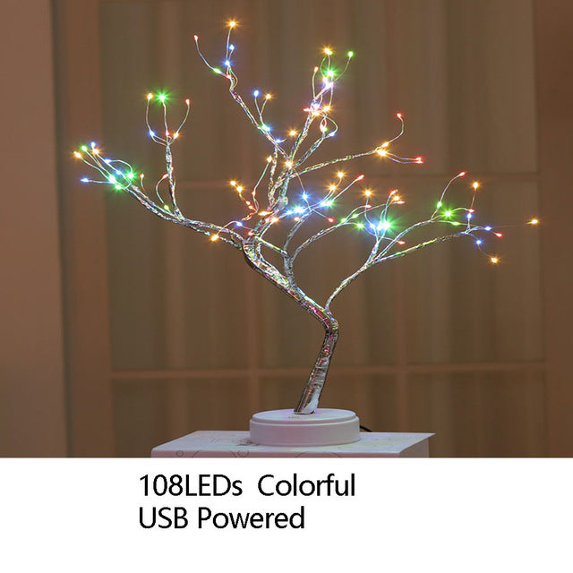 Night Light Home Decoration Bonsai Style Party Cherry Tree Shape LED Light DIY Firework Christmas Gift Plants Switch Copper - CARYMEN