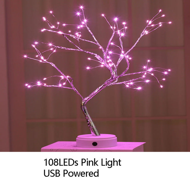 Night Light Home Decoration Bonsai Style Party Cherry Tree Shape LED Light DIY Firework Christmas Gift Plants Switch Copper - CARYMEN