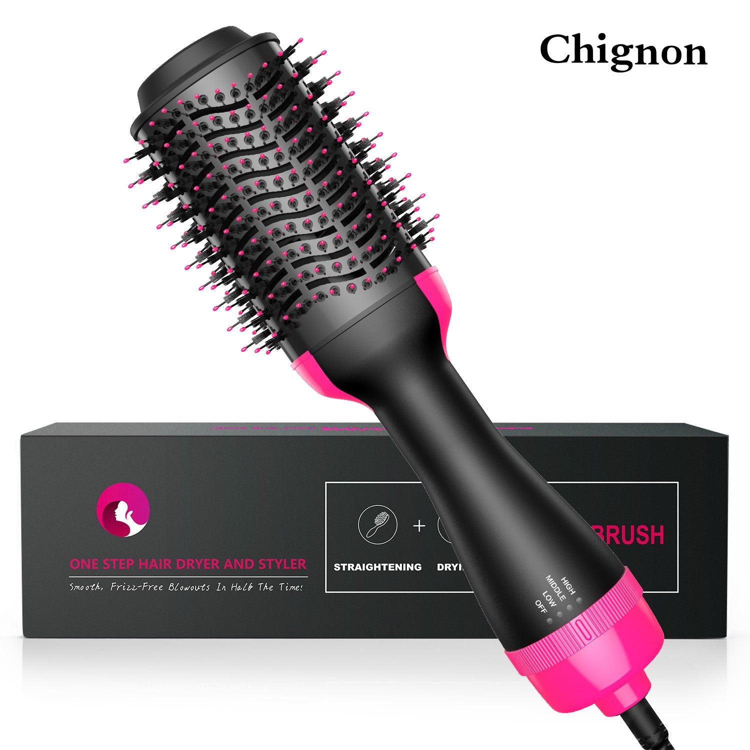 Copia de 1000W Hair Dryer Hot Air Brush Styler and Volumizer Hair Straightener Curler Comb Roller One Step Electric Ion Blow Dryer Brush - CARYMEN