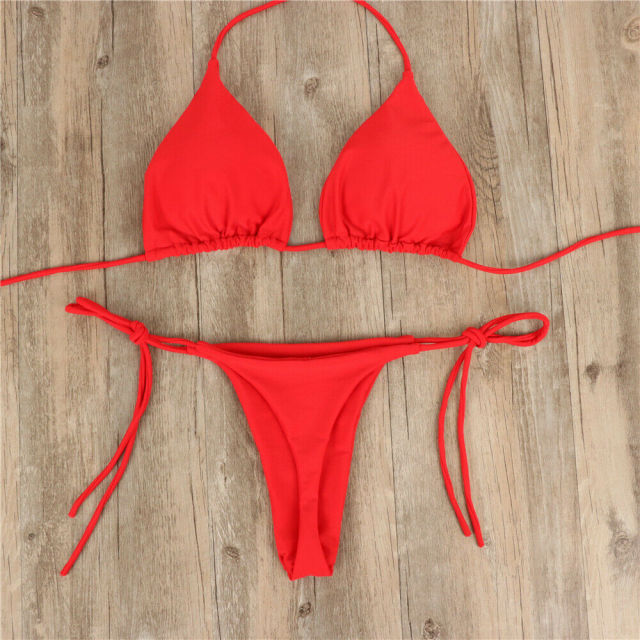 Summer Sexy Solid Mirco Bikini Sets Women Tie Side G-String Thong Swimsuit Female Bandage Bathing Suit Brazlian Swimwear Biquini - CARYMEN