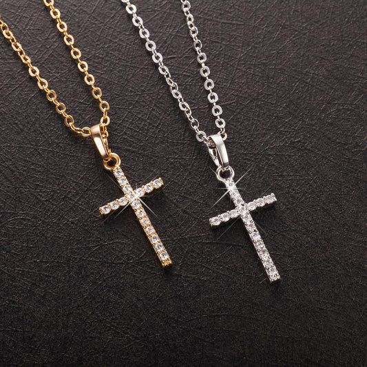 Fashion Female Cross Pendants dropshipping Gold Black Color Crystal Jesus Cross Pendant Necklace Jewelry For Men/Women Wholesale - CARYMEN