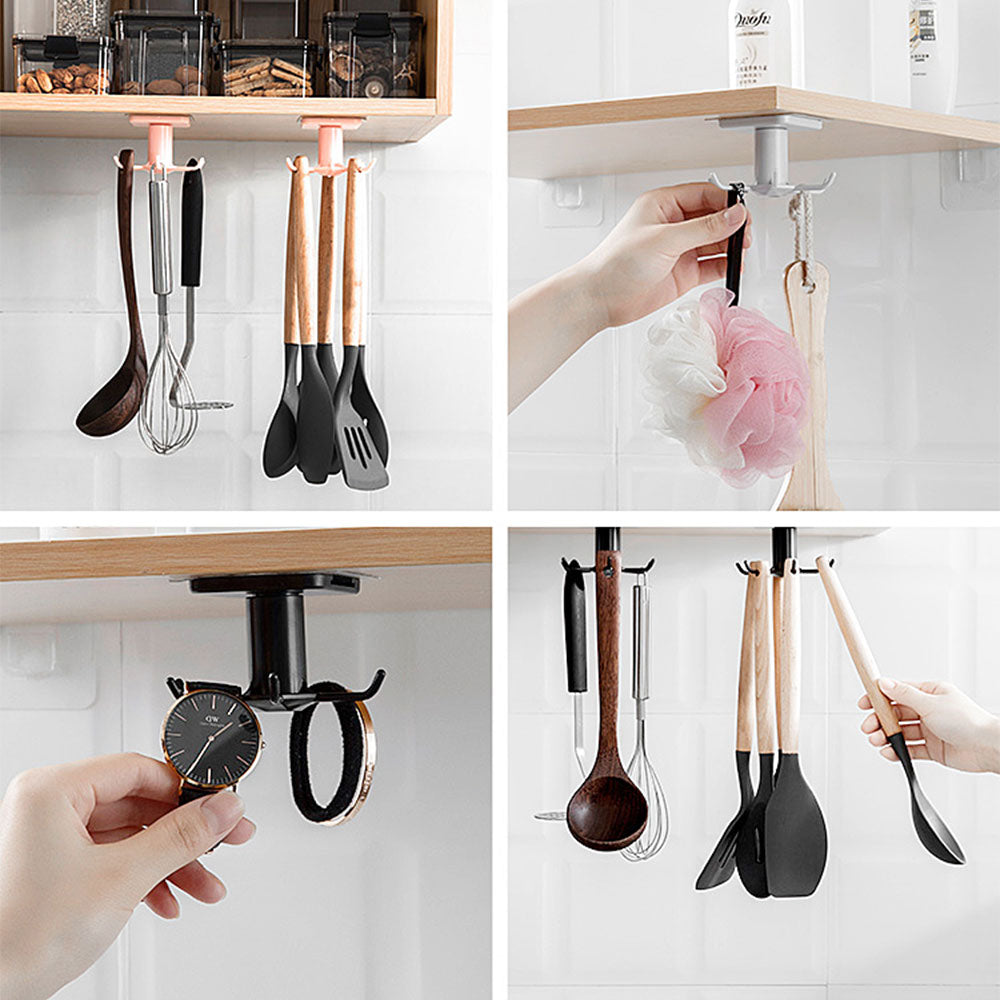 360 Degrees Rotated Kitchen Hooks Self Adhesive 6 Hooks Home Wall Door Hook Handbag Clothes Ties Bag Hanger Hanging Rack - CARYMEN