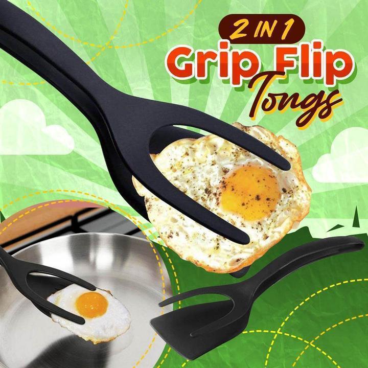 2 In 1 Grip Flip Tongs Egg Tongs French Toast Pancake Egg Clamp Omelet Kitchen Accessories - CARYMEN