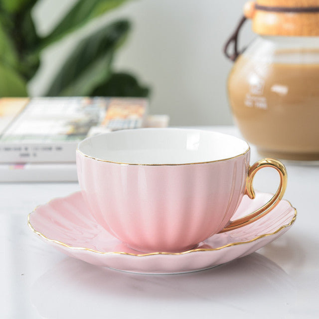 Pink Cute Creative Porcelain Cup and Saucer Ceramics Simple Tea Sets Modern Design Coffee Cups Tazas Para Cafe - CARYMEN