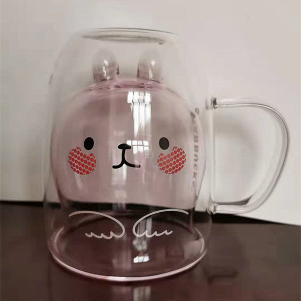 INS Coffee Mug Double Wall Milk Cup Cute Glass Creative Kawaii Juice Vaso Gato Oso Taza Doble Cristal Valentine&#39;s Day Gift - CARYMEN