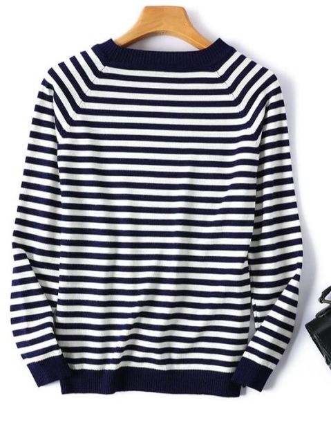 2022 Autumn Winter Long Sleeve Striped Pullover Women Sweater Knitted Sweaters O-Neck Tops Korean Pull Femme Jumper Female White - CARYMEN