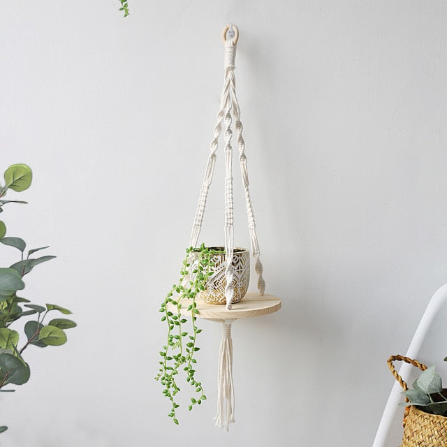 Macrame Wall Shelf Boho Home Decor Shelves On Wall Candle Holder Floating Shelf for Bedroom Wood Decoration Kids Shelving - CARYMEN