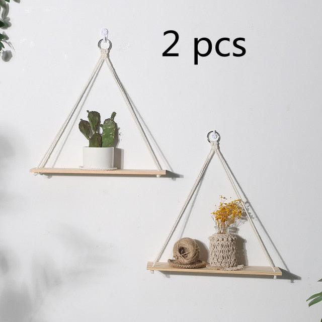 Macrame Wall Shelf Boho Home Decor Shelves On Wall Candle Holder Floating Shelf for Bedroom Wood Decoration Kids Shelving - CARYMEN